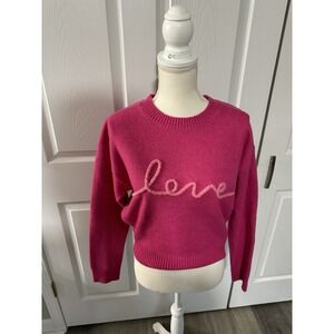LeLe Size M Pink Sweater With White LOVE Script Soft Cozy